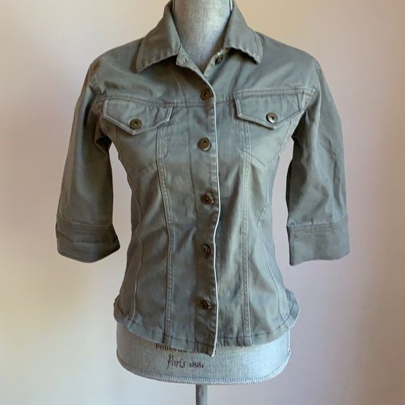 🌈 3$/20 90s Le Chateau fitted army green military style button down shirt coat - Picture 1 of 6